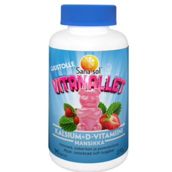 ORKLA HEALTH Sana-sol VITANALLET+D3 Кальций жевательный с клубникой 90шт